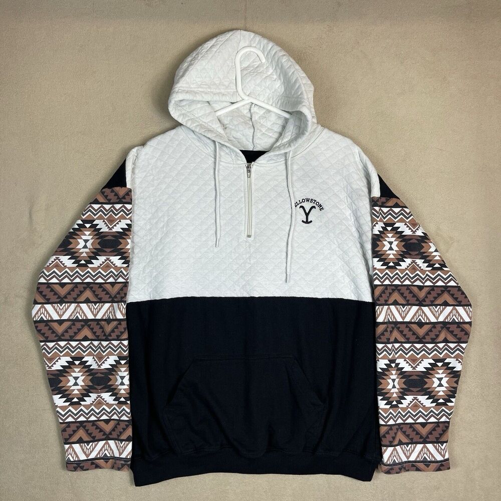Yellowstone Hoodie Womens XL Black‎ White Network Mauve Soutwestern Sleeve Adult